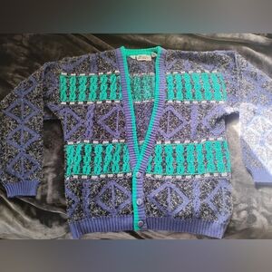 Vintage 80s 90s Zeppelin Bright Grandpa Cardigan